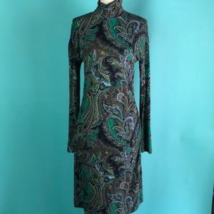 Etro Milano Green Paisley Stretch Knit Dress 42